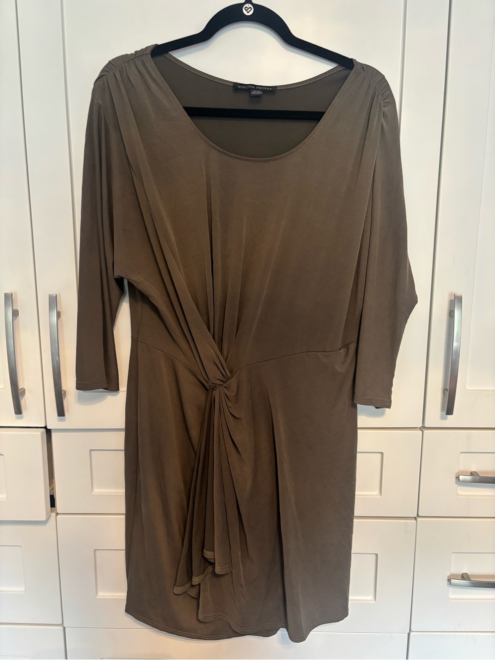 Boston Proper Olive Knot-Front Midi Dress